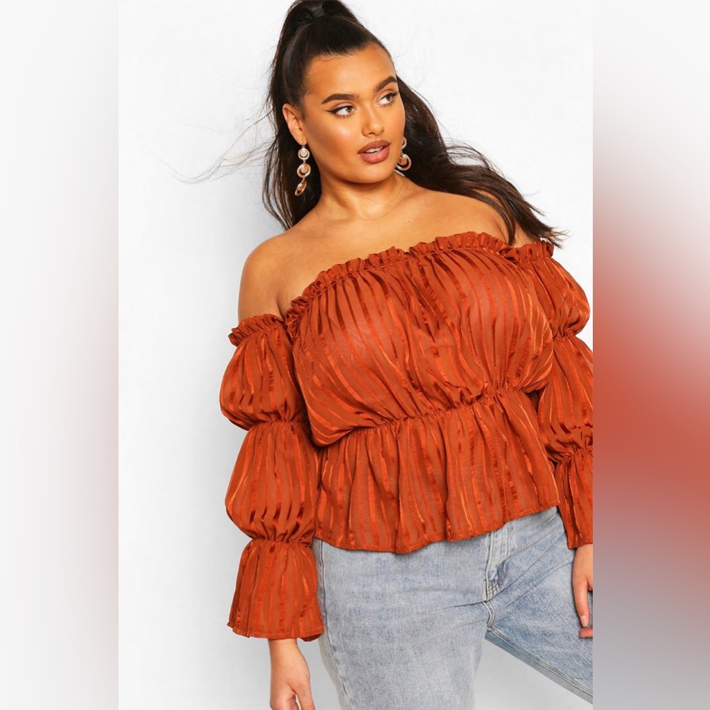 Boohoo Rust Off-Shoulder Top - Picture 2 of 5
